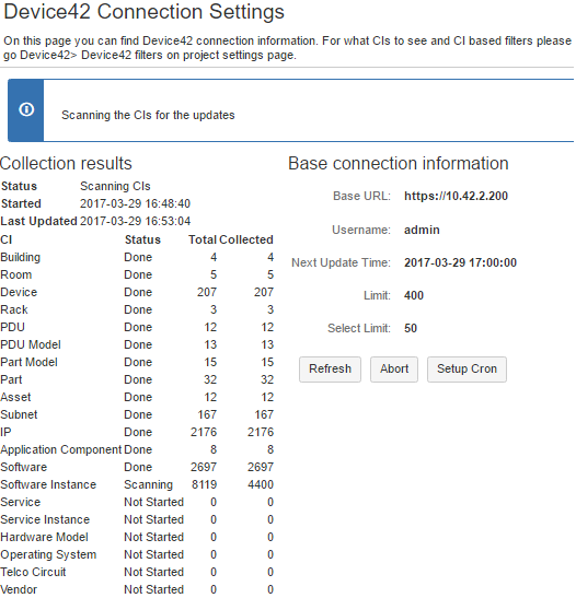 Device42 Jira Sync Results and Connection Settings
