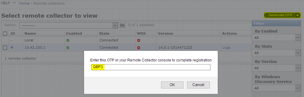 Generate a One Time Password (OTP) for WDS