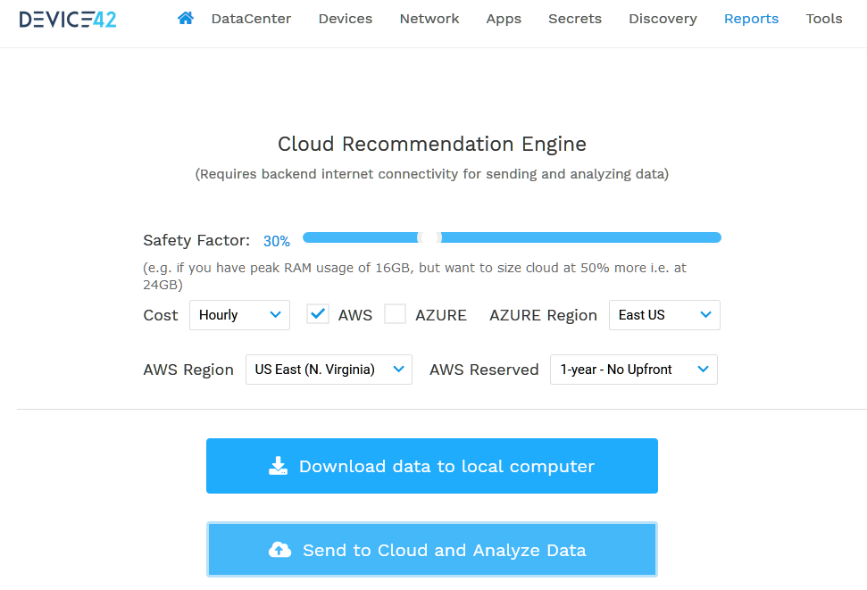 Cloud recommendation engine v15 interface