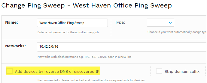 Ping sweep add devices by reverse DNS option