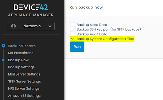 Backup Device42 configuration files option
