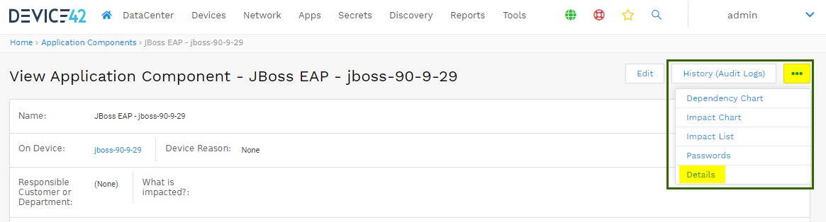 Config details for JBoss app components